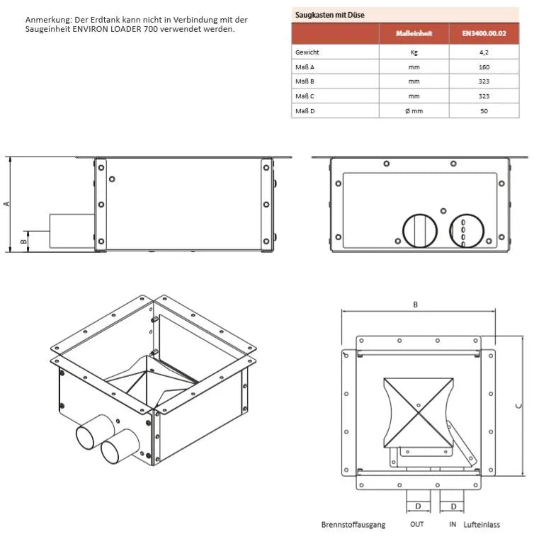 Saugkasten mit Düse – Effiziente Pelletabsaugung für ENVIRON-Systeme