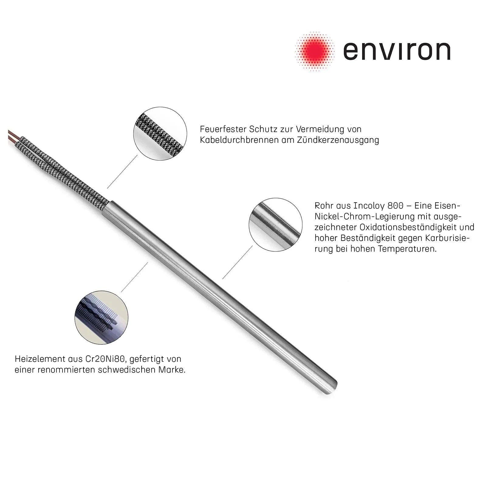 Zündelement Edelstahl Ø9,3 mm x 150 mm – 300W / 230V Glühzünder für Pelletöfen & Heizkessel