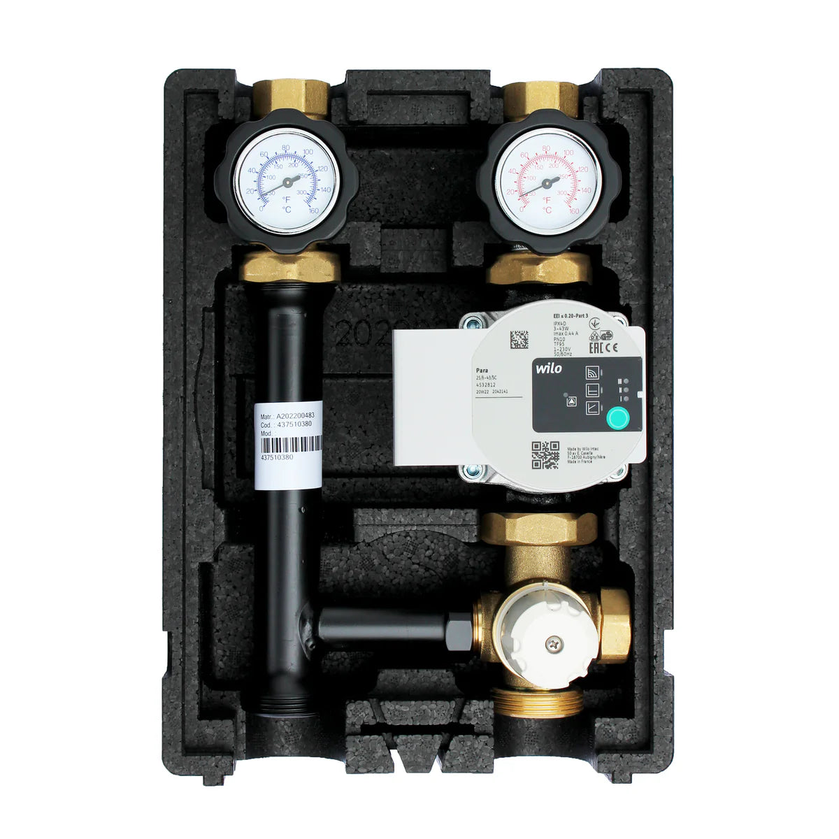 EcoMix ENECO004 Heizkreispumpengruppe mit Drei-Wege-Mischer, Festwertthermostat 25-55°C und Hocheffizienzpumpe