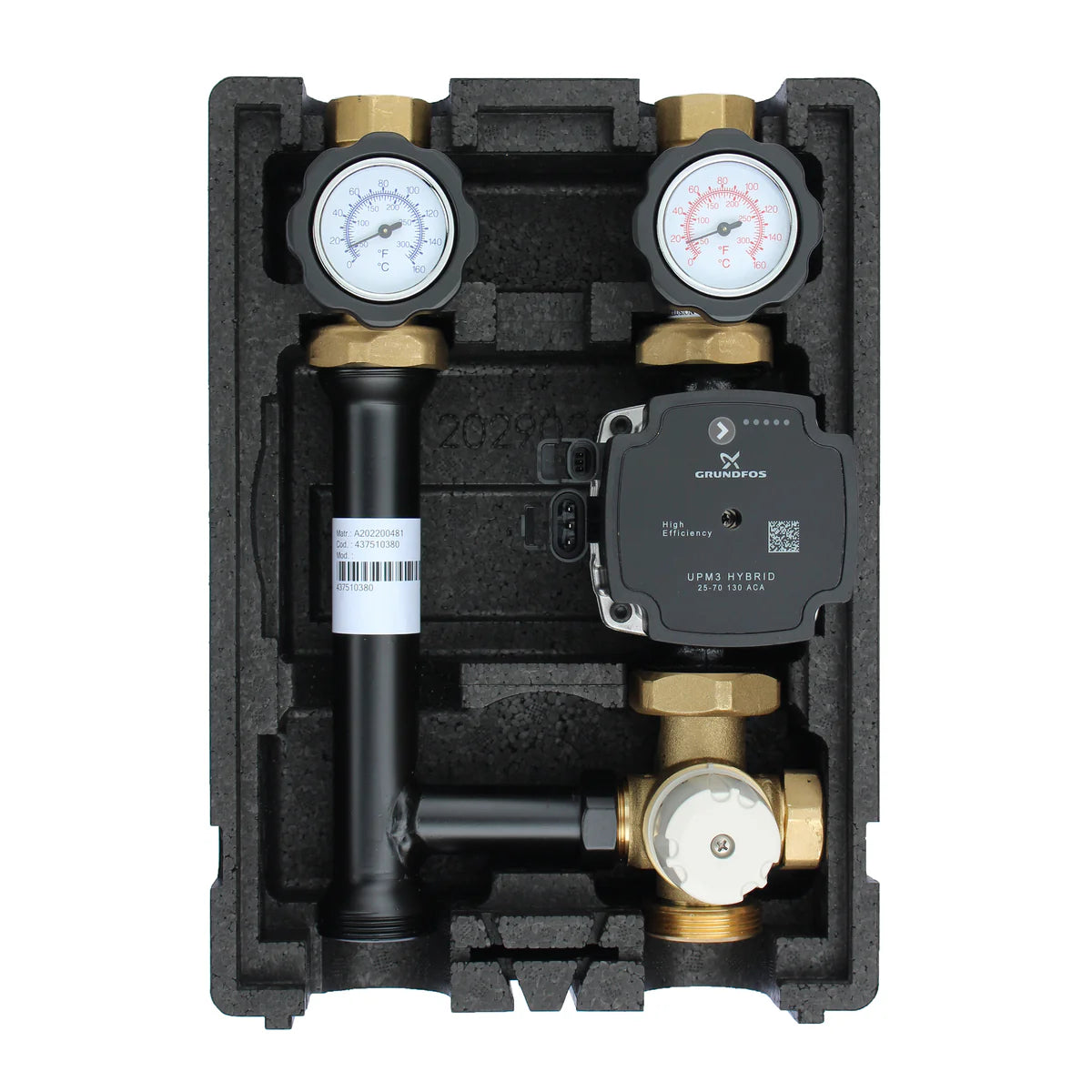 EcoMix ENECO004 Heizkreispumpengruppe mit Drei-Wege-Mischer, Festwertthermostat 25-55°C und Hocheffizienzpumpe