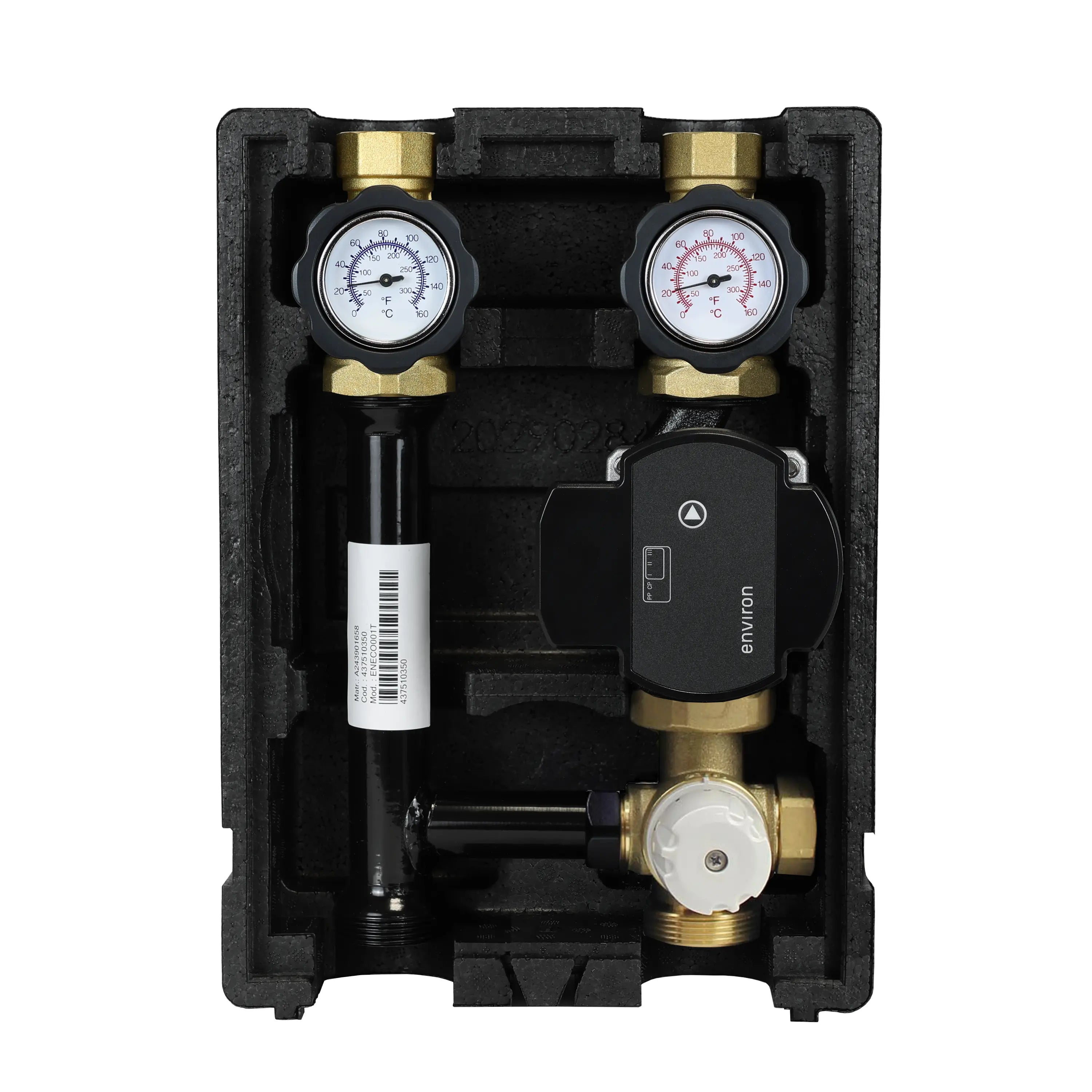 EcoMix ENECO004 Heizkreispumpengruppe mit Drei-Wege-Mischer, Festwertthermostat 25-55°C und Hocheffizienzpumpe