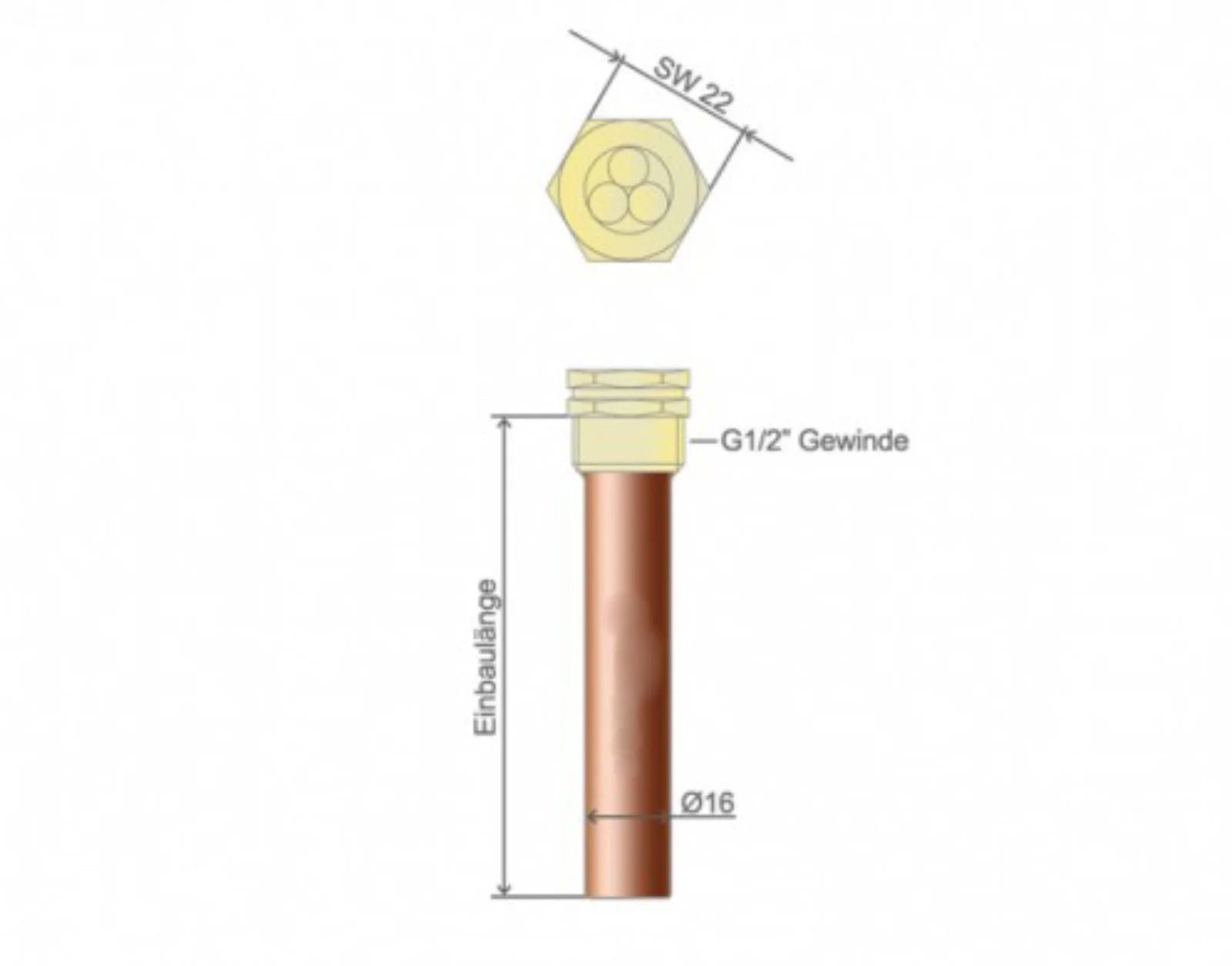 Environ Tauchhülse Messing-Kupfer G1/2" für bis zu 3x 6mm Fühler – Einbaulängen 100, 200 und 250 mm